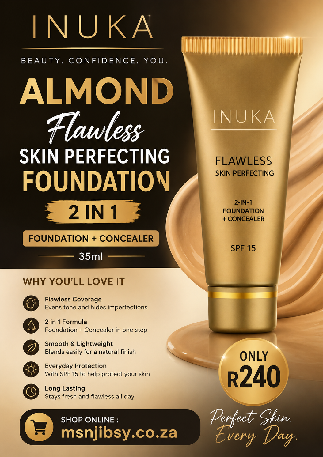 INUKA ALMOND Flawless Skin perfecting foundation 2-in-1  (35ml)